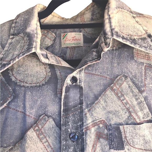 🔮 1970 VINTAGE | DENIM PATCHWORK PRINT SHIRT | UNISEX | LARGE | UNIQUE! $160! - Picture 3 of 7
